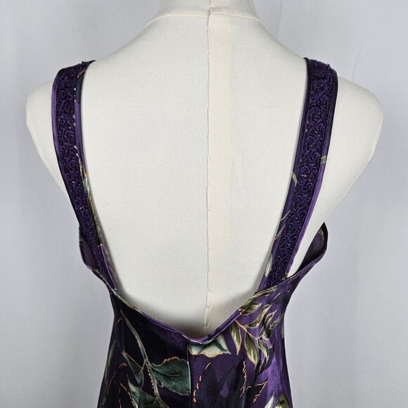 Vintage California Dynasty Purple Floral Maxi Slip Dress Small Lace Straps - Picture 4 of 10